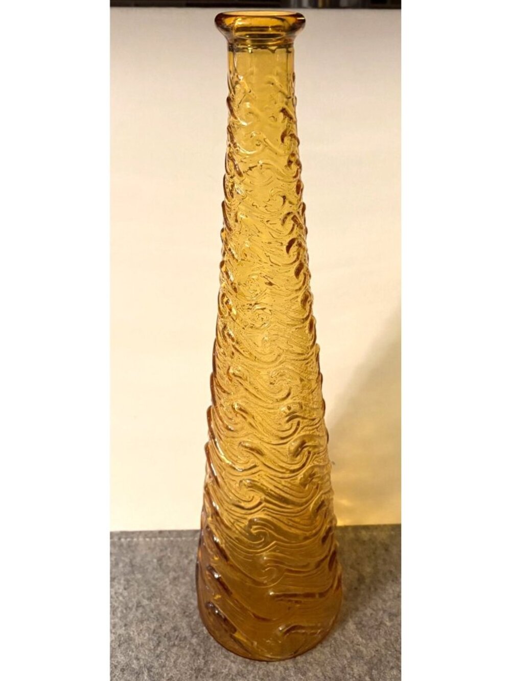 Vintage Empoli Amber Wave MCM Genie Style Decanter Bottle 15.25" Tall #3417